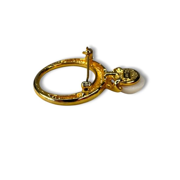 Anne Klein Gold Tone Faux Pearl Ring Brooch 1.76" x 1.23 - Picture 4 of 7